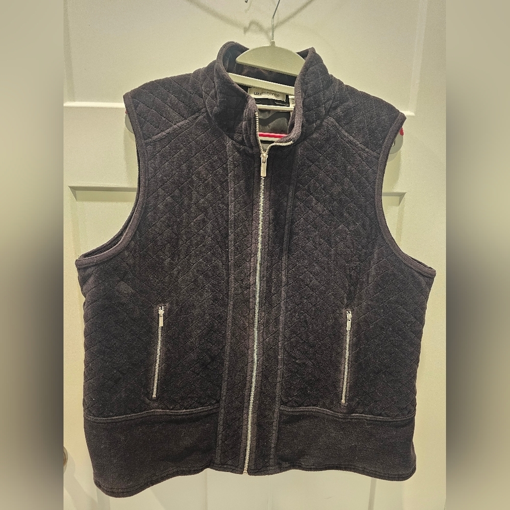 Liz Claiborne Women’s XL Quilted Fleece Zip Vest Black/Charcoal – Warm Winter